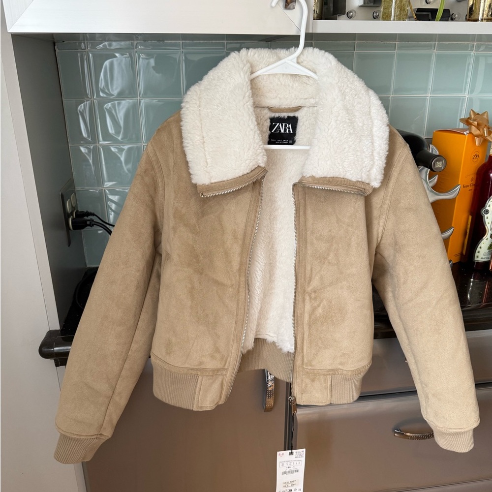 Zara Sherpa Suede Bomber/Aviator Jacket